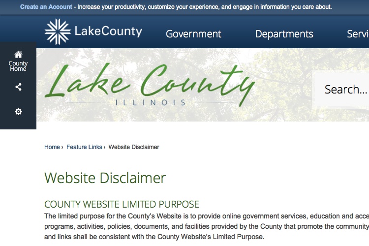 Screenshot of Lake County Website Disclaimer