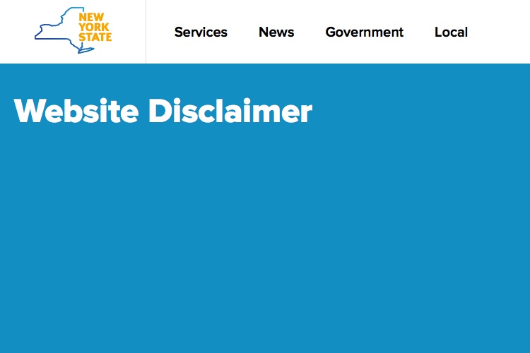 Screenshot of New York State Website Disclaimer of