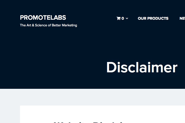 Screenshot of PromoteLabs Disclaimer