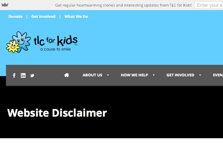 Screenshot of TLC for Kids Website Disclaimer