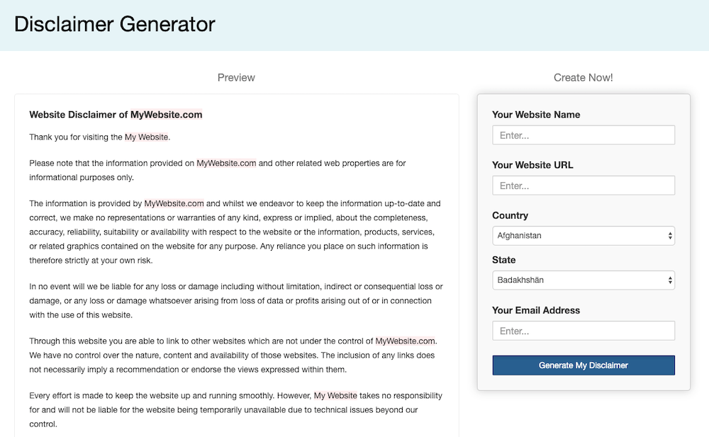 Disclaimer Generator